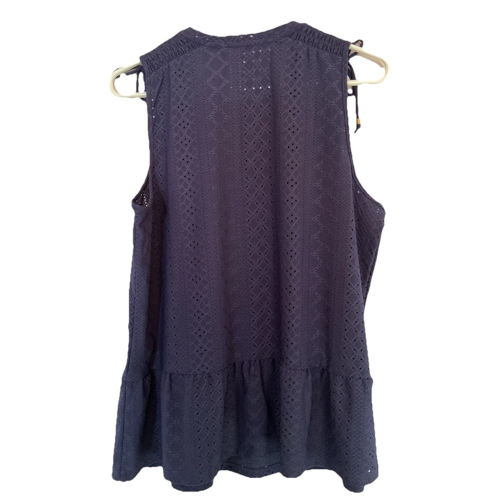 Michael Kors Stretch Women's Sleeveless Top Navy Blue Eyelet Ruffle Hem Size L - Picture 4 of 9